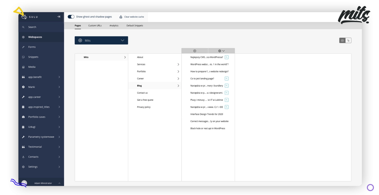Shadow pages CMS