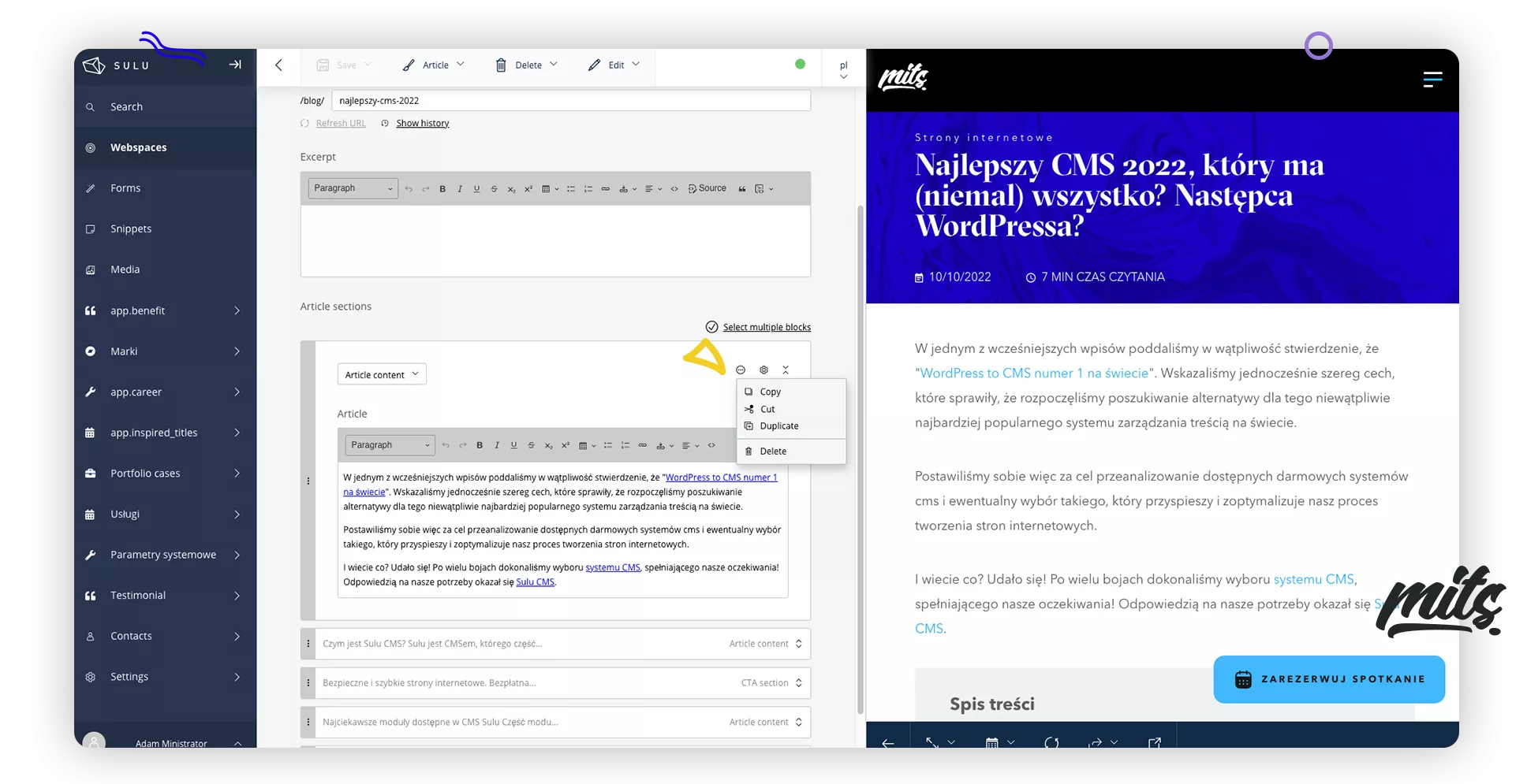 Copying blocks CMS Sulu CMS Sulu kopiowanie bloków