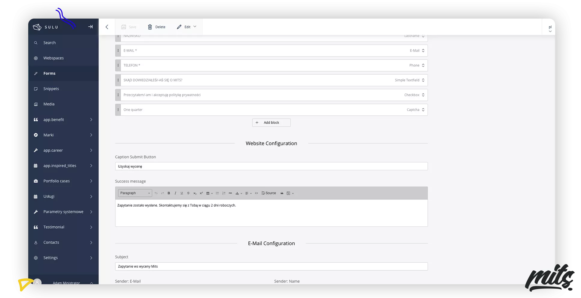 CMS Sulu dynamic forms